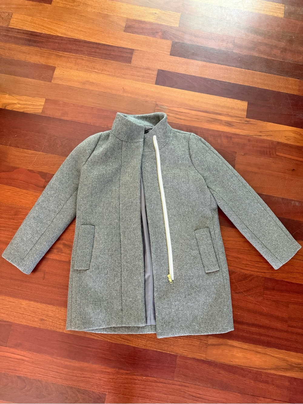 J. Crew City coat in light gray with gold hardware